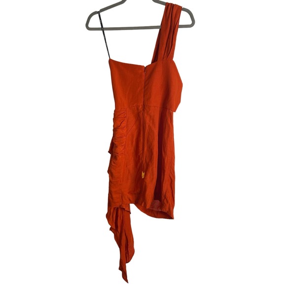 Just Be Queen Solange Mini Dress Ruched One Shoulder Linen Blend Chilli Size XS - Picture 10 of 13